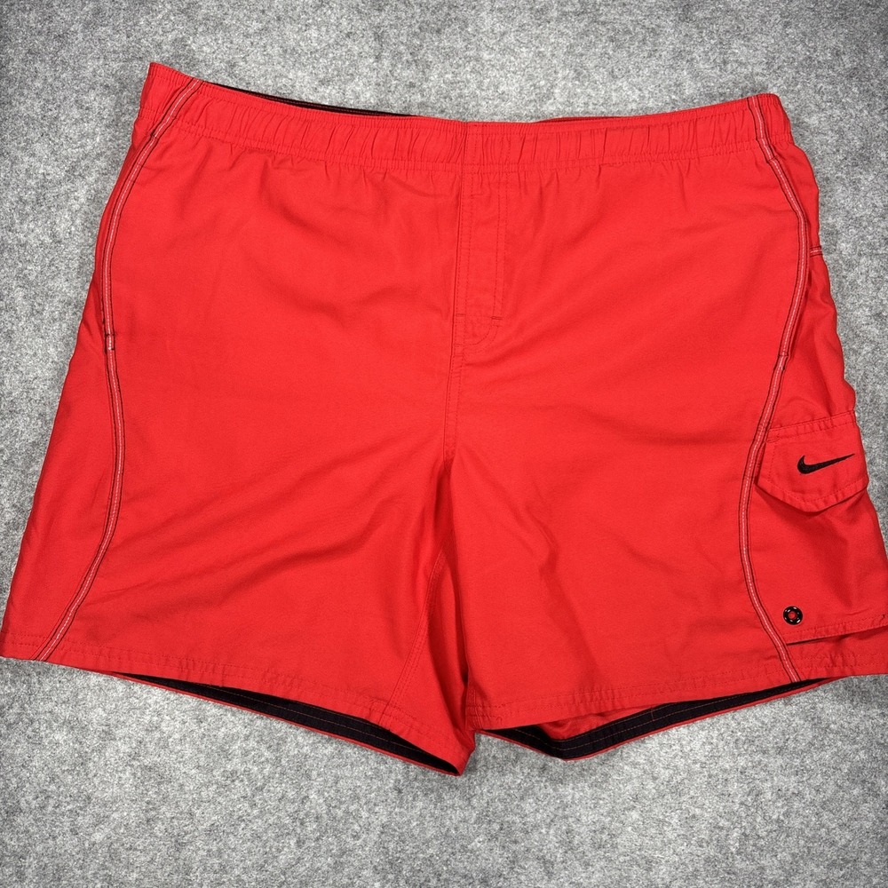 Nike Swim Shorts Mens Large Red Mesh Lined Cargo Pocket Drawstring Quick Dry~ ~
